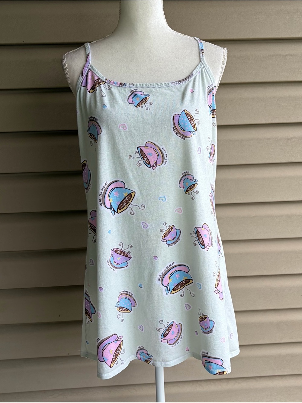 •Earth Angels• Pastel Coffee Print Nightgown - Size Large